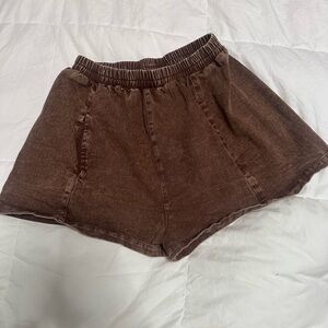 High Waist Brown Casual Shorts with Elastic Waistband